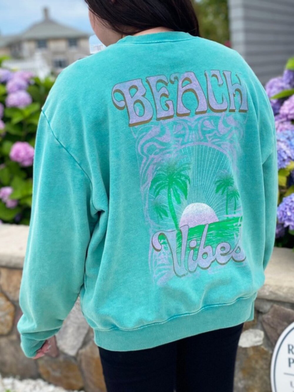 WILD FABLE Oversized Sweatshirt Teal Blue Green Beach Vibes Summer Vacation Boho - Picture 1 of 16